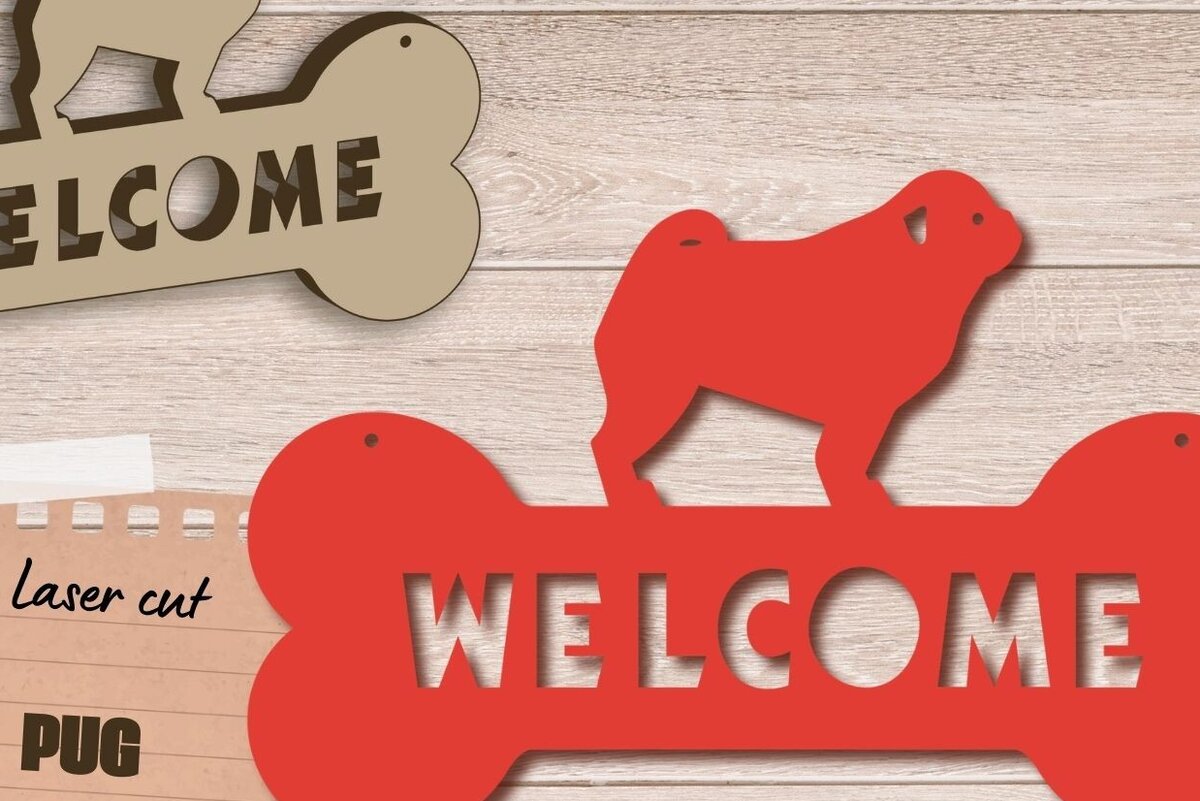 Intra απο ξύλο plywood 3mm-4mm πάχος – Σήμα καλωσορίσματος PUG Dog, Σημάδι Dog Lover Δίασταση  20x20 cm INTRAFABR-84987502