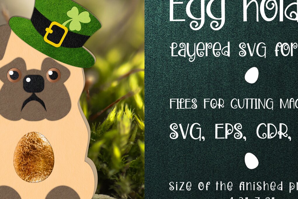 Intra απο ξύλο plywood 3mm-4mm πάχος – Pug - Πρότυπο Patrick's Day Egg Holder Δίασταση  20x20 cm INTRAFABR-24505981