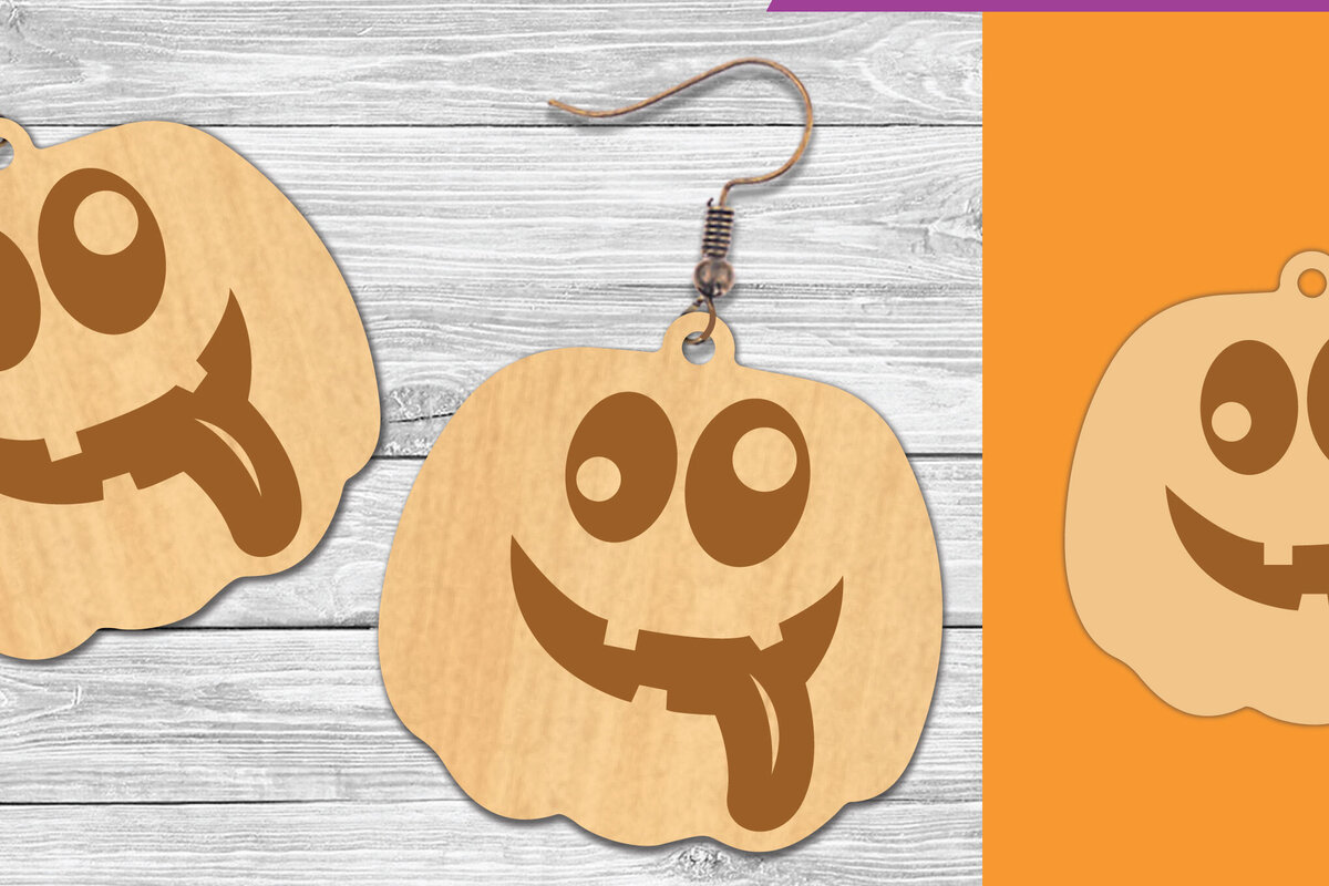 Intra απο ξύλο plywood 3mm-4mm πάχος – Σκουλαρίκια με λέιζερ προσώπου κολοκύθας 1 Δίασταση  5x5 cm INTRAFABR-106019345