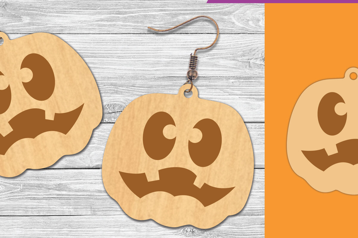 Intra απο ξύλο plywood 3mm-4mm πάχος – Σκουλαρίκια με λέιζερ προσώπου κολοκύθας 2 Δίασταση  5x5 cm INTRAFABR-106019411