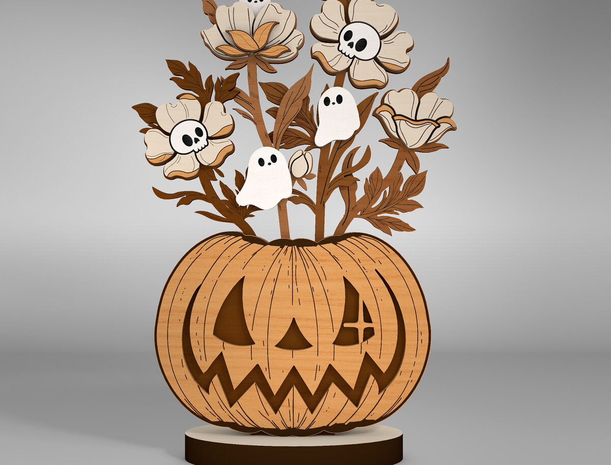 Intra απο ξύλο plywood 3mm-4mm πάχος – Pumpkin Flowers Table Δίασταση  20x20 cm INTRAFABR-110183142