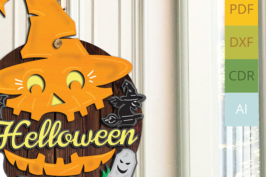 Intra απο ξύλο plywood 3mm-4mm πάχος – Κρεμάστρα πόρτας στεφάνι αποκριάτικων καπέλων κολοκύθας Δίασταση  20x20 cm INTRAFABR-103575672