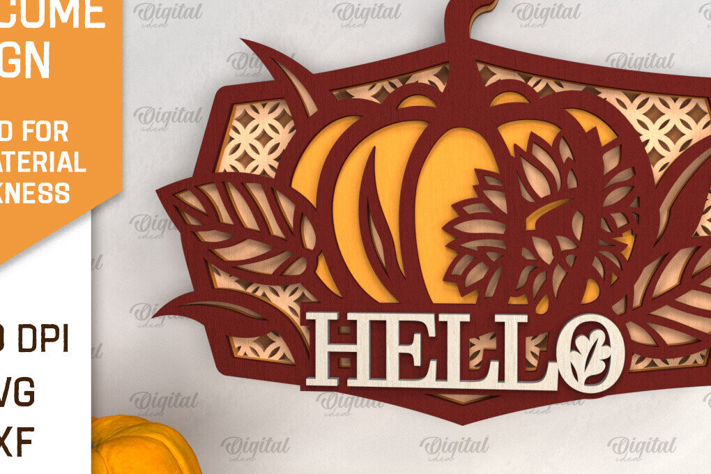 Intra απο ξύλο plywood 3mm-4mm πάχος –  κοπής με λέιζερ καλωσορίσματος κολοκύθας Δίασταση  20x20 cm INTRAFABR-102901260