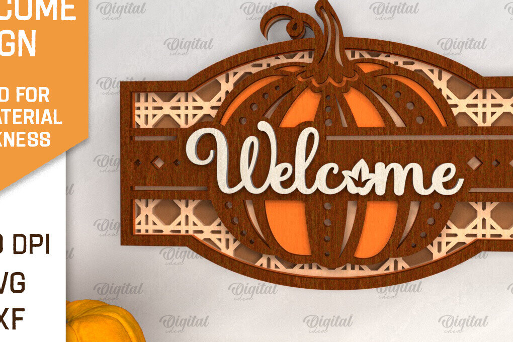 Intra απο ξύλο plywood 3mm-4mm πάχος –  κοπής με λέιζερ καλωσορίσματος κολοκύθας Δίασταση  20x20 cm INTRAFABR-102901108