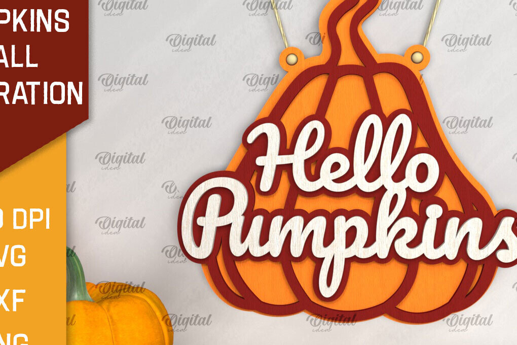 Intra απο ξύλο plywood 3mm-4mm πάχος – Διακόσμηση τοίχου με κολοκύθες LaserCut  Δίασταση  40x30 cm INTRAFABR-102890509