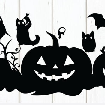 Intra απο ξύλο plywood 3mm-4mm πάχος – "Κολοκύθες με γάτες, νυχτερίδες & φαντάσματα" Δίασταση  20x20 cm INTRAFABR-103164243 - Image 1