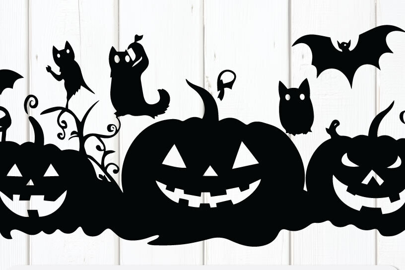 Intra απο ξύλο plywood 3mm-4mm πάχος – "Κολοκύθες με γάτες, νυχτερίδες &amp; φαντάσματα" Δίασταση  20x20 cm INTRAFABR-103164243