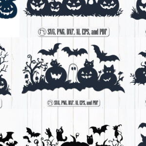 Intra απο ξύλο plywood 3mm-4mm πάχος – Σετ "Pumpkins, Cats, Bats & Ghosts". Δίασταση 20x20 cm INTRAFABR-103171382