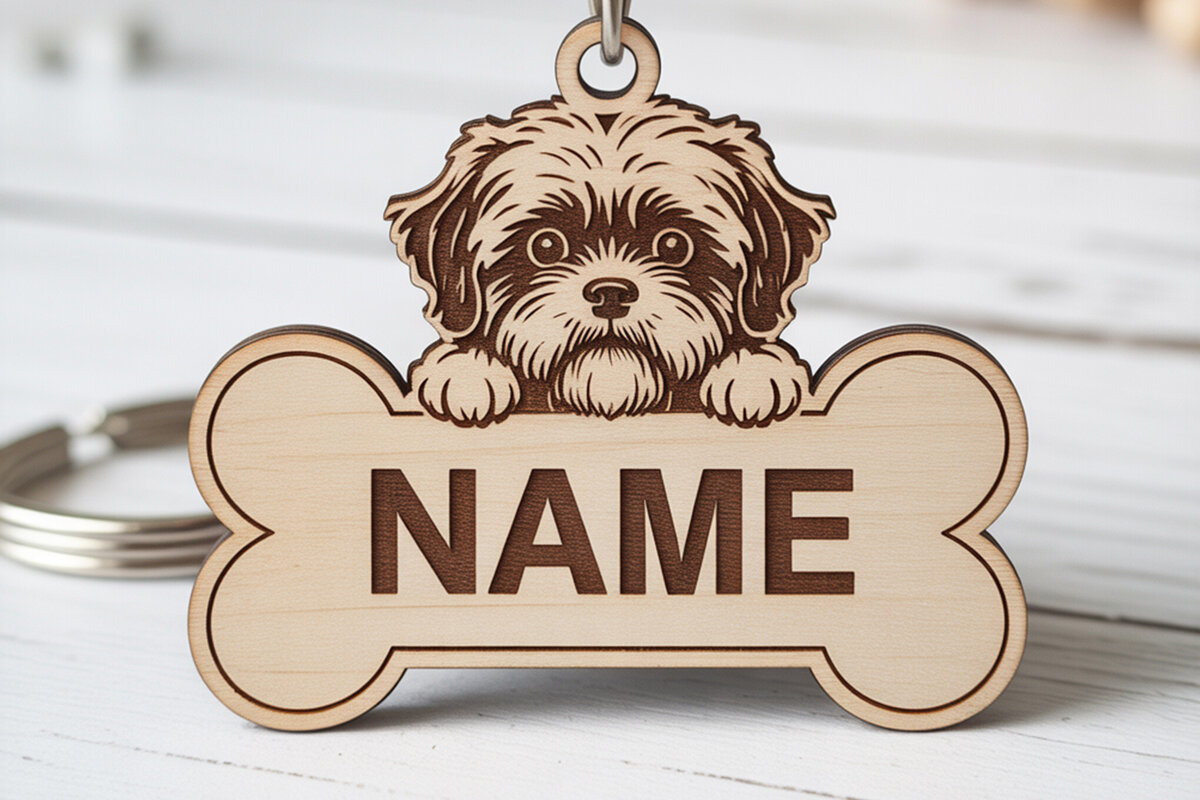 Intra απο ξύλο plywood 3mm-4mm πάχος – Κοπή με λέιζερ μπρελόκ με ετικέττα Puppy Bone Δίασταση  5x5 cm INTRAFABR-121423088