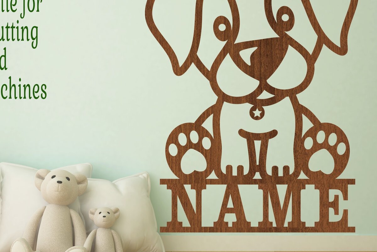 Intra απο ξύλο plywood 3mm-4mm πάχος – Πινακίδα ονόματος Puppy Dog Art Δίασταση  20x20 cm INTRAFABR-74904639