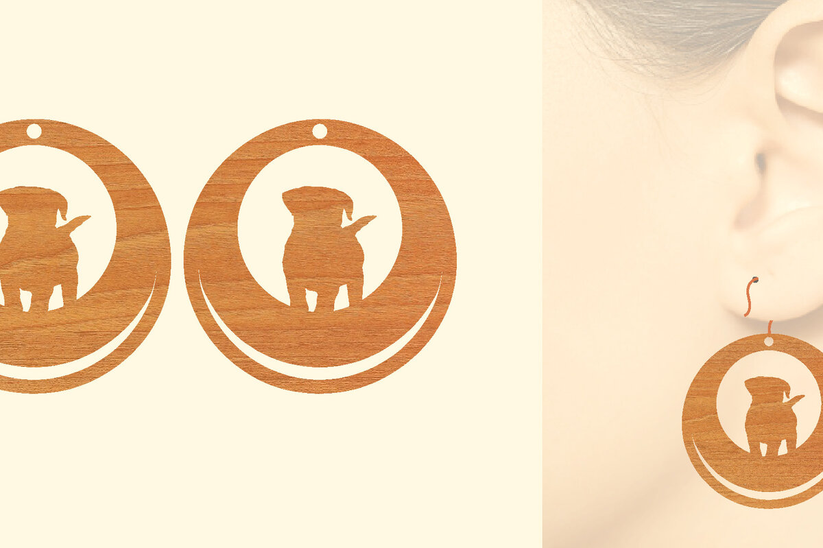 Intra απο ξύλο plywood 3mm-4mm πάχος – Ξύλινα σκουλαρίκια Puppy Dog Δίασταση  5x5 cm INTRAFABR-65585689