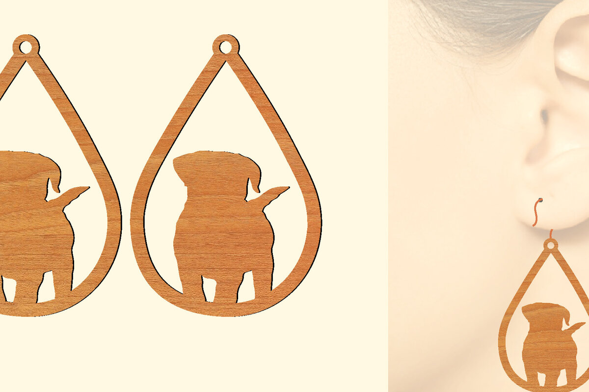 Intra απο ξύλο plywood 3mm-4mm πάχος – Ξύλινα σκουλαρίκια Puppy Dog Δίασταση  5x5 cm INTRAFABR-65585750