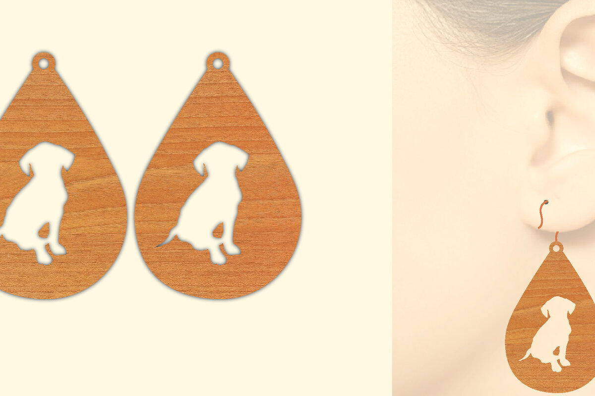 Intra απο ξύλο plywood 3mm-4mm πάχος – Ξύλινα σκουλαρίκια Puppy Dog Δίασταση  5x5 cm INTRAFABR-65585825