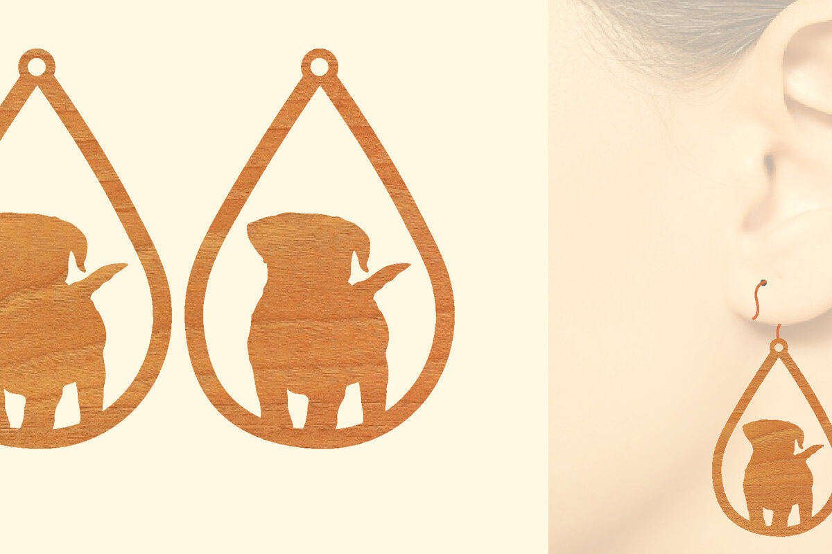 Intra απο ξύλο plywood 3mm-4mm πάχος – Ξύλινα σκουλαρίκια Puppy Dog Δίασταση  5x5 cm INTRAFABR-65585500