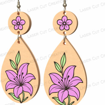 Intra απο ξύλο plywood 3mm-4mm πάχος – Μωβ Lily Teardrop Σκουλαρίκια Δίασταση  5x5 cm INTRAFABR-124634127 - Image 1