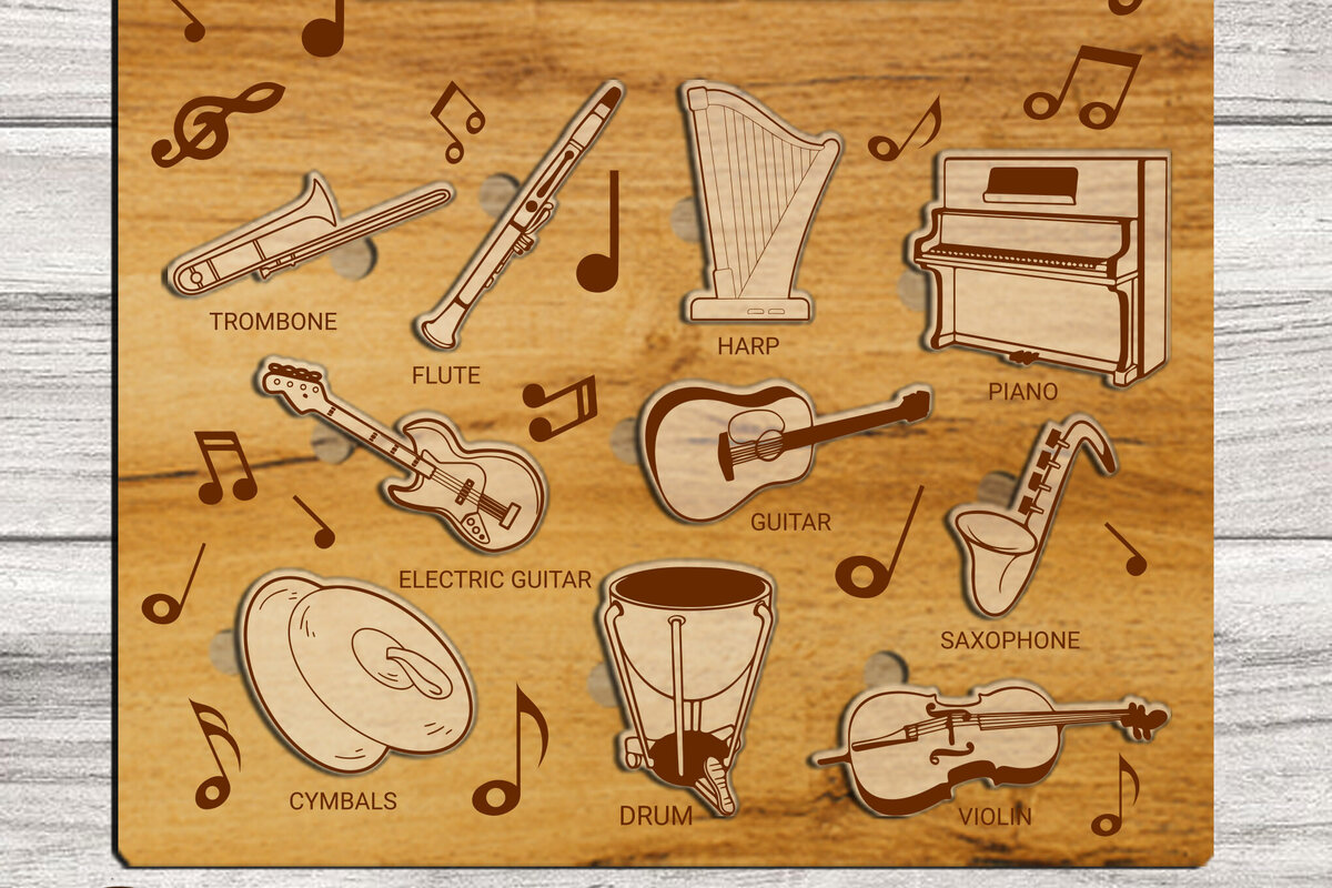 Intra απο ξύλο plywood 3mm-4mm πάχος – Παζλ για Παιδιά με Μουσικά Όργανα Δίασταση  20x20 cm INTRAFABR-86686420