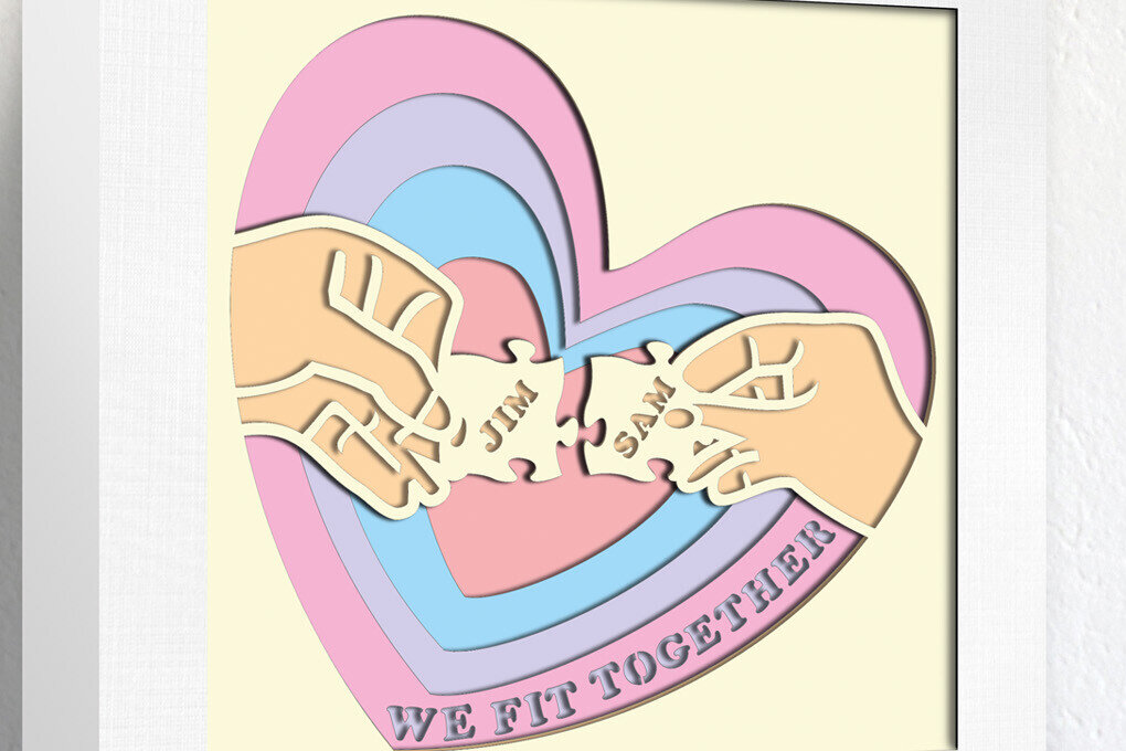 Intra απο ξύλο plywood 3mm-4mm πάχος – Puzzle Love Hands Shadowbox Cricut Δίασταση  20x20 cm INTRAFABR-103587978