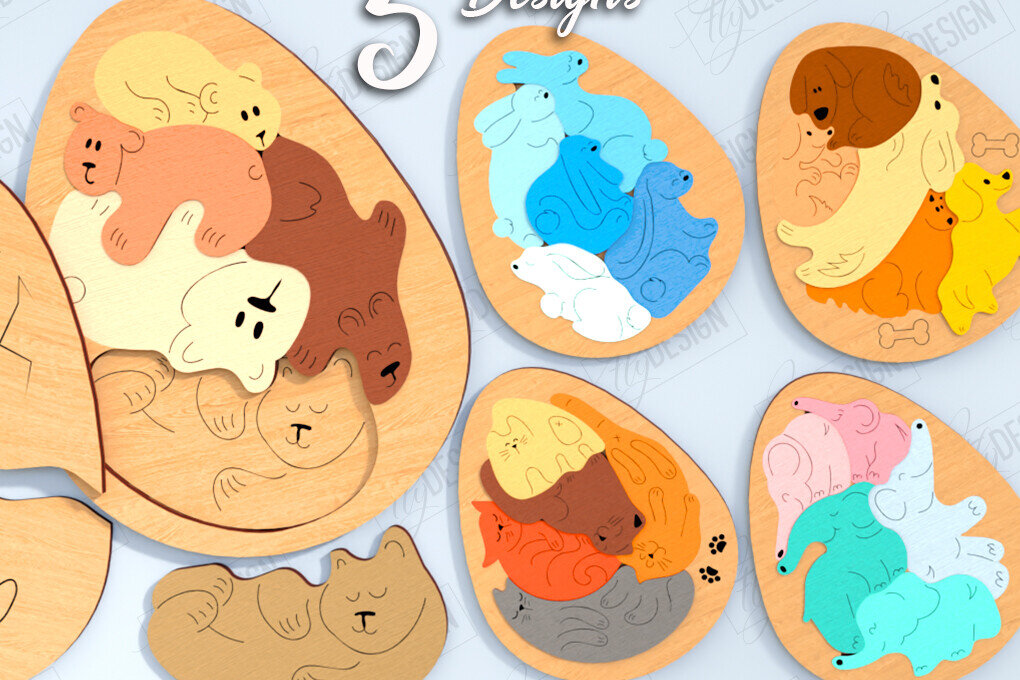 Intra απο ξύλο plywood 3mm-4mm πάχος – Παζλ με Πακέτο κοπής με λέιζερ ζώων Δίασταση  20x20 cm INTRAFABR-120135327