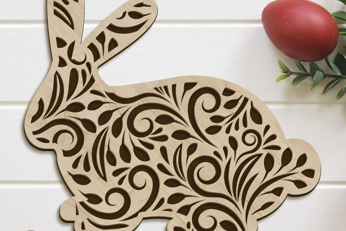 Intra απο ξύλο plywood 3mm-4mm πάχος – Κουνέλι Πασχαλινό πρότυπο με στρώσεις, ξύλινη κοπή Δίασταση  20x20 cm INTRAFABR-89751004