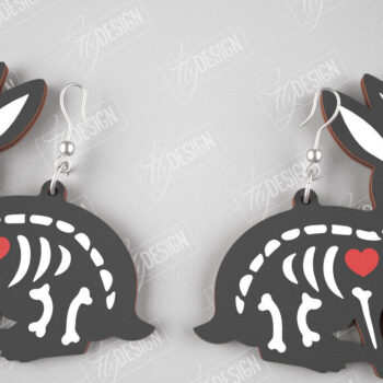 Intra απο ξύλο plywood 3mm-4mm πάχος – Σκουλαρίκια με σκελετό κουνελιού | Κοσμήματα | CNC Δίασταση  5x5 cm INTRAFABR-105271552 - Image 1