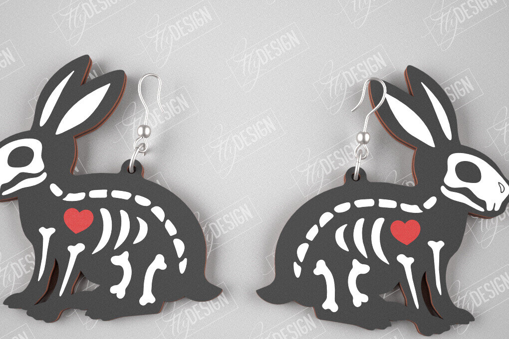 Intra απο ξύλο plywood 3mm-4mm πάχος – Σκουλαρίκια με σκελετό κουνελιού | Κοσμήματα | CNC Δίασταση  5x5 cm INTRAFABR-105271552