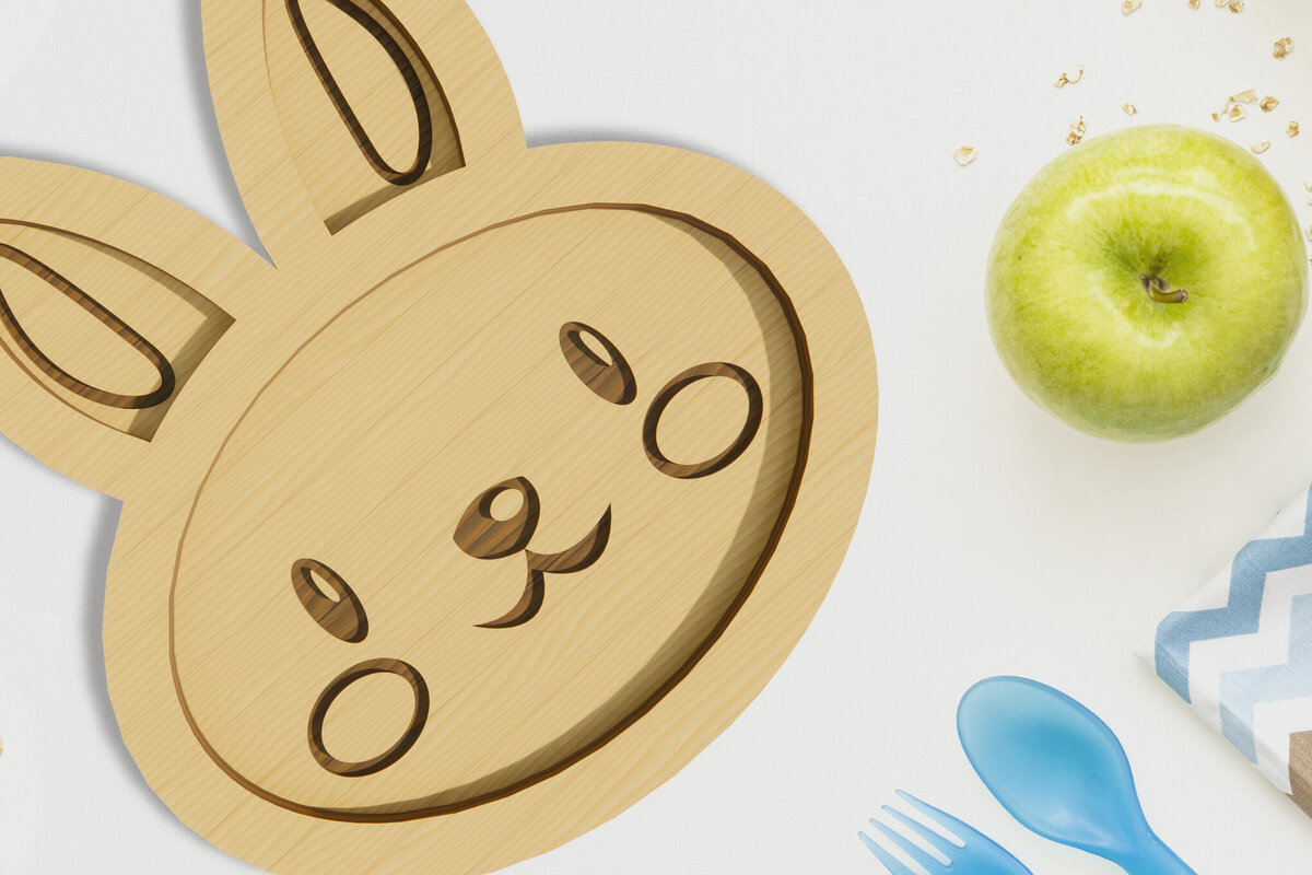 Intra απο ξύλο plywood 3mm-4mm πάχος – Κουνέλι. Παιδικό πιάτο κοπής με λέιζερ Δίασταση  20x20 cm INTRAFABR-78787011