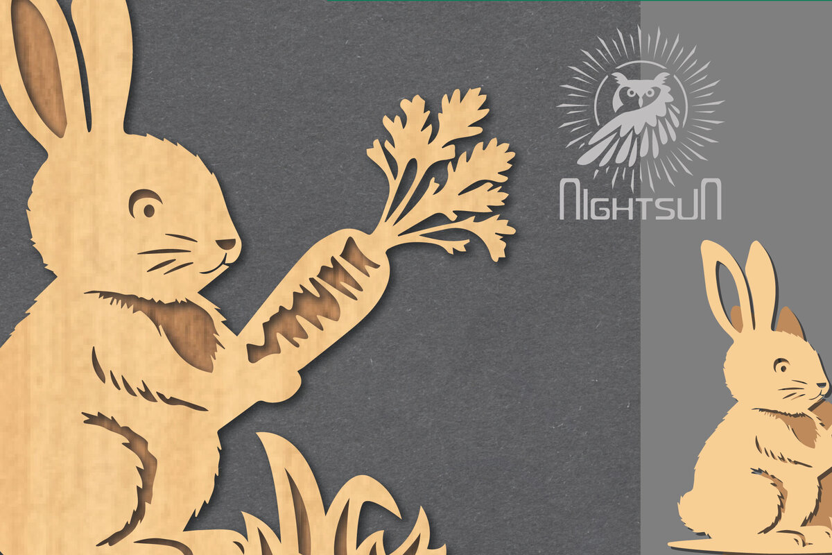 Intra απο ξύλο plywood 3mm-4mm πάχος – Διακόσμηση με λέιζερ κουνέλι με καρότα Δίασταση  20x20 cm INTRAFABR-117328483