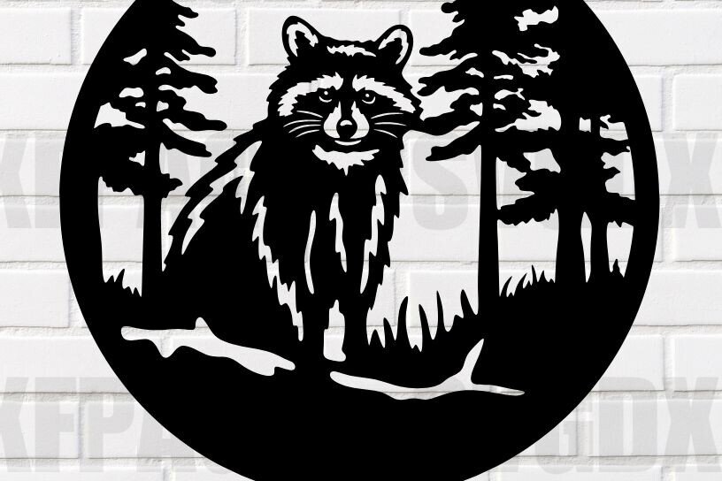 Intra απο ξύλο plywood 3mm-4mm πάχος – Αρχείο κοπής λέιζερ Raccoon in Wilderness Δίασταση  20x20 cm INTRAFABR-115222676