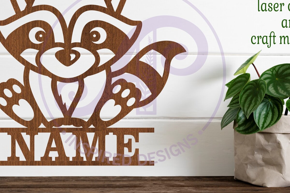 Intra απο ξύλο plywood 3mm-4mm πάχος – Πρότυπο κοπής λέιζερ Name Raccoon Δίασταση  20x20 cm INTRAFABR-82508379