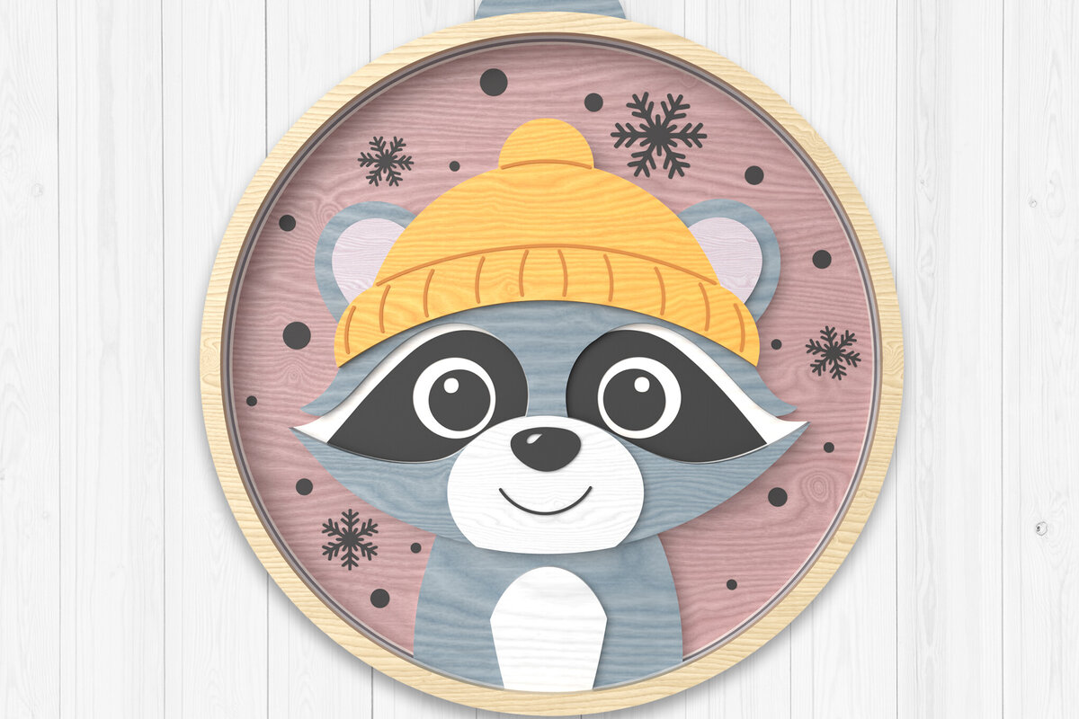 Intra απο ξύλο plywood 3mm-4mm πάχος – Χειμερινό στολίδι ρακούν με λέιζερ Δίασταση  20x20 cm INTRAFABR-106511756