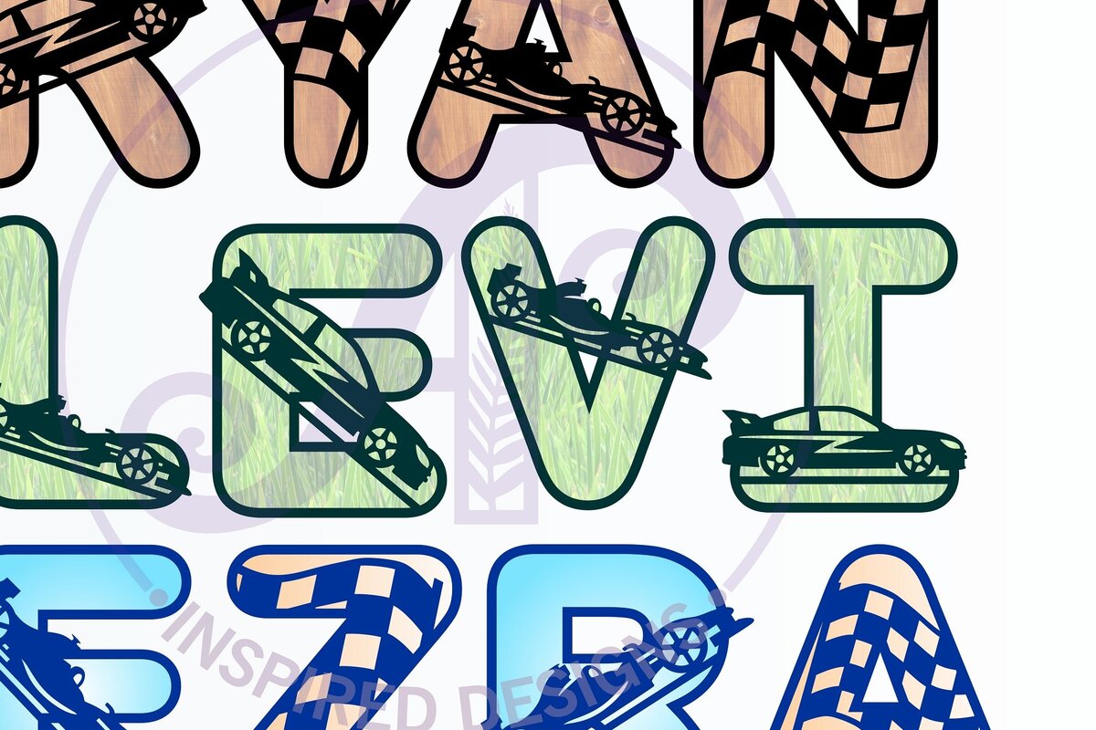 Intra απο ξύλο plywood 3mm-4mm πάχος – Πακέτο αλφαβήτου Racing Car Letters 78SVG Δίασταση  20x20 cm INTRAFABR-67960790