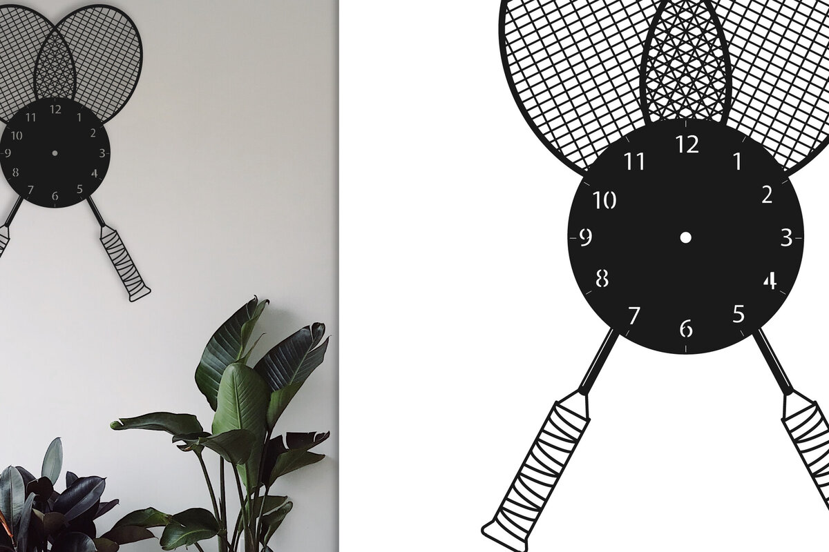 Intra απο ξύλο plywood 3mm-4mm πάχος – Ρολόι τοίχου ρακέτας μπάντμιντον Δίασταση  40x30 cm INTRAFABR-79313021