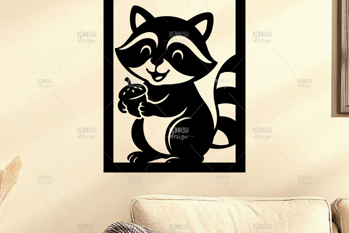 Intra απο ξύλο plywood 3mm-4mm πάχος – Racoon Wall Art για Νηπιαγωγείο Δίασταση  40x30 cm INTRAFABR-123564093