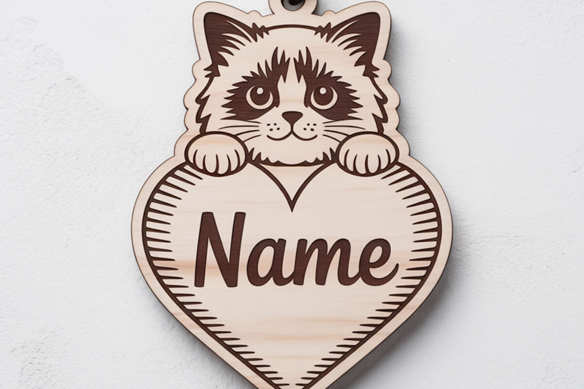 Intra απο ξύλο plywood 3mm-4mm πάχος – Εξατομικευμένο μπρελόκ Ragdoll Cat Δίασταση  5x5 cm INTRAFABR-122315247