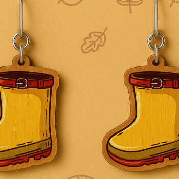 Intra απο ξύλο plywood 3mm-4mm πάχος – Σκουλαρίκια Rain Boots Fall Δίασταση  5x5 cm INTRAFABR-125232142 - Image 1