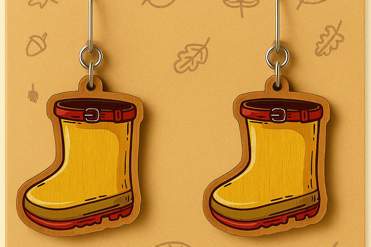 Intra απο ξύλο plywood 3mm-4mm πάχος – Σκουλαρίκια Rain Boots Fall Δίασταση  5x5 cm INTRAFABR-125232142