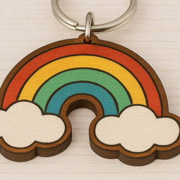 Intra απο ξύλο plywood 3mm-4mm πάχος – Rainbow and Clouds Keychain Δίασταση  5x5 cm INTRAFABR-121334518 - Image 1