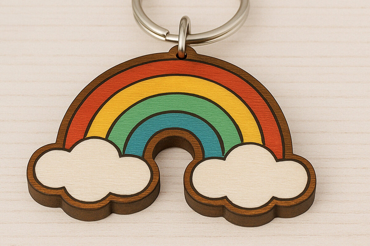 Intra απο ξύλο plywood 3mm-4mm πάχος – Rainbow and Clouds Keychain Δίασταση  5x5 cm INTRAFABR-121334518