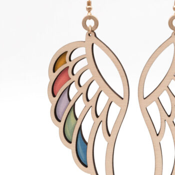 Intra απο ξύλο plywood 3mm-4mm πάχος – Σκουλαρίκια Rainbow Angel Wings Δίασταση  5x5 cm INTRAFABR-123009268 - Image 1