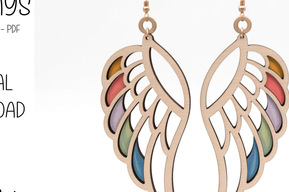 Intra απο ξύλο plywood 3mm-4mm πάχος – Σκουλαρίκια Rainbow Angel Wings Δίασταση  5x5 cm INTRAFABR-123009268