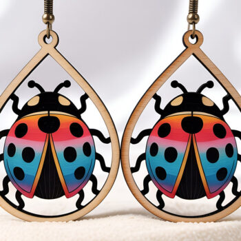 Intra απο ξύλο plywood 3mm-4mm πάχος – Σκουλαρίκια Rainbow Ladybug Δίασταση  5x5 cm INTRAFABR-121542403 - Image 1