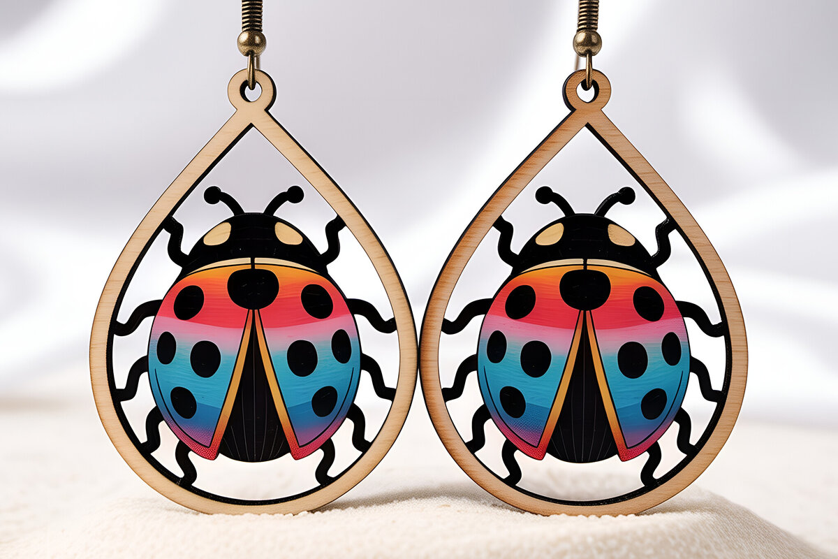 Intra απο ξύλο plywood 3mm-4mm πάχος – Σκουλαρίκια Rainbow Ladybug Δίασταση  5x5 cm INTRAFABR-121542403