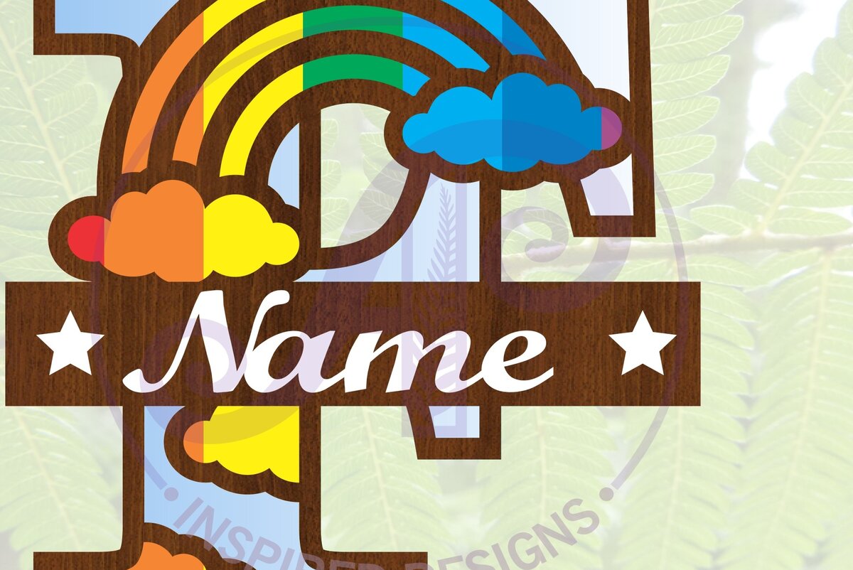 Intra απο ξύλο plywood 3mm-4mm πάχος – Αρχείο Rainbow Monogram Letter F Δίασταση  20x20 cm INTRAFABR-70085639