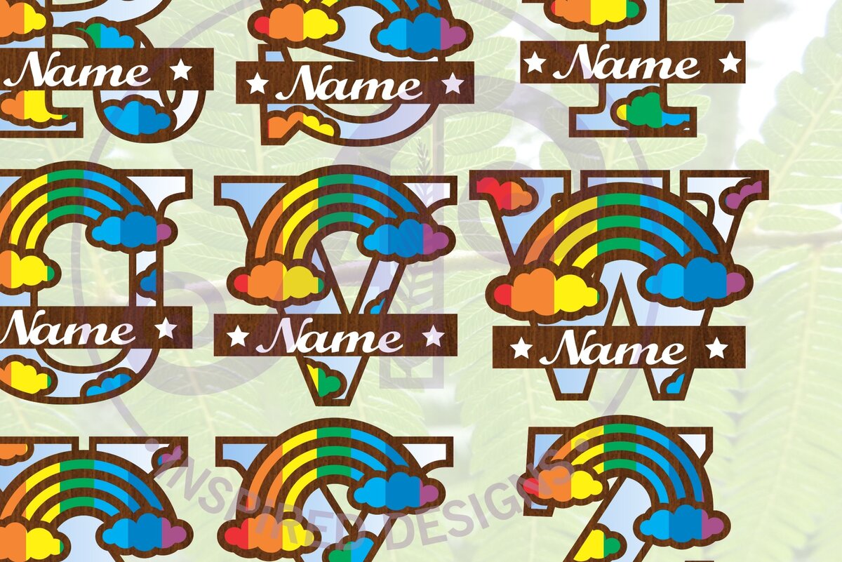 Intra απο ξύλο plywood 3mm-4mm πάχος – Πακέτο σετ γραμμάτων Rainbow Monogram Δίασταση  20x20 cm INTRAFABR-70080023