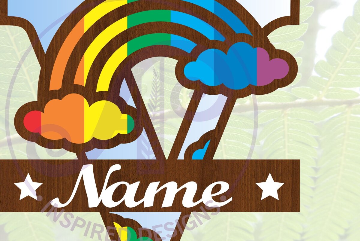 Intra απο ξύλο plywood 3mm-4mm πάχος – Rainbow Monogram Letter V Αρχείο Δίασταση  20x20 cm INTRAFABR-70085953