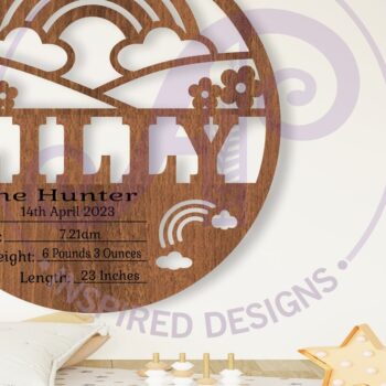 Intra απο ξύλο plywood 3mm-4mm πάχος – Στατιστικά νεογέννητου μωρού Rainbow, Πλακέτα γέννησης Δίασταση  20x20 cm INTRAFABR-104405117 - Image 1