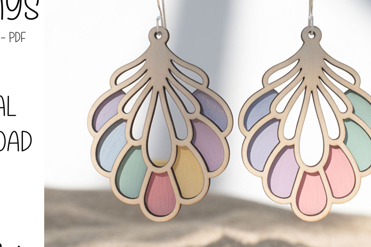 Intra απο ξύλο plywood 3mm-4mm πάχος – Σκουλαρίκια Rainbow Shell Δίασταση  5x5 cm INTRAFABR-122379802