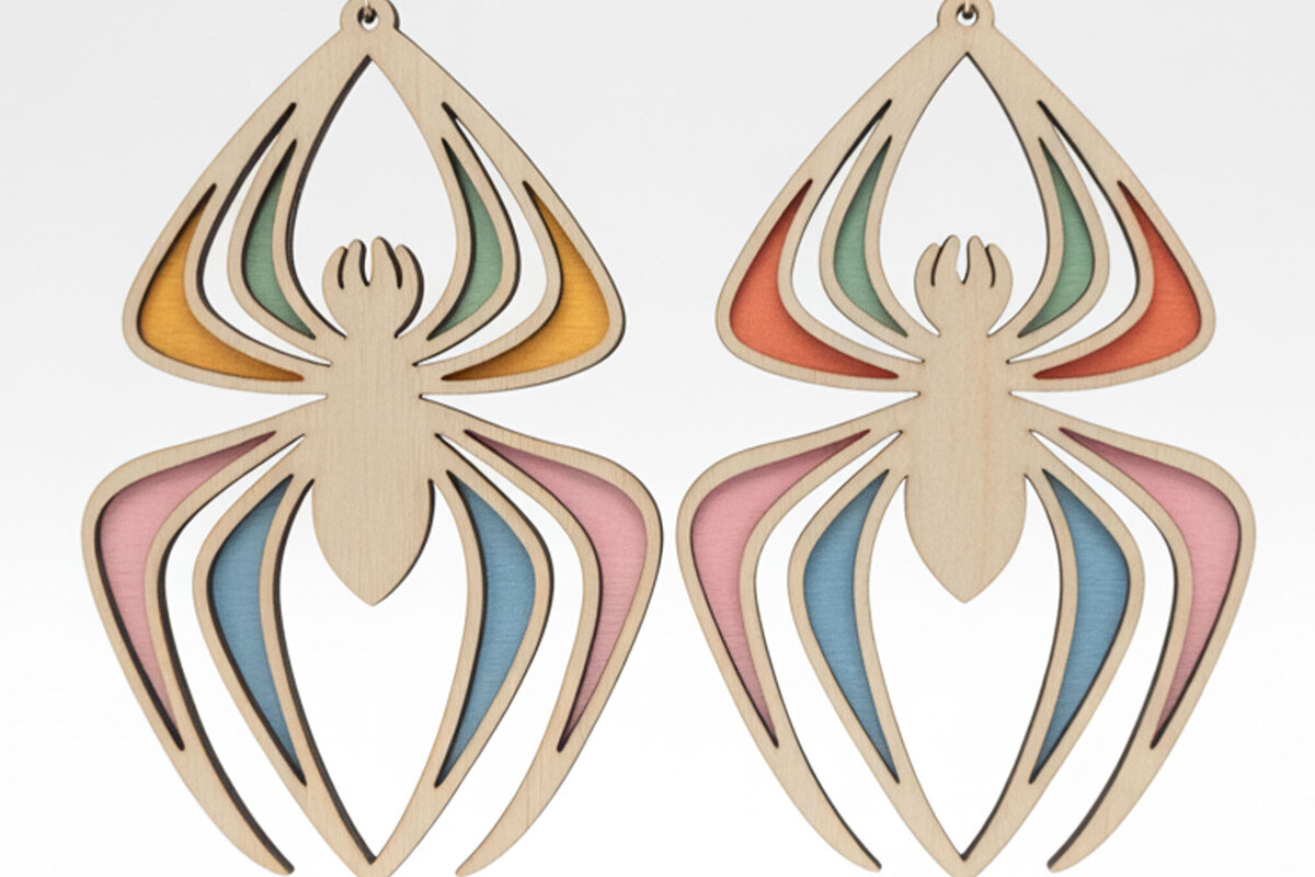 Intra απο ξύλο plywood 3mm-4mm πάχος – Rainbow Spider Earrings Δίασταση  5x5 cm INTRAFABR-122357032