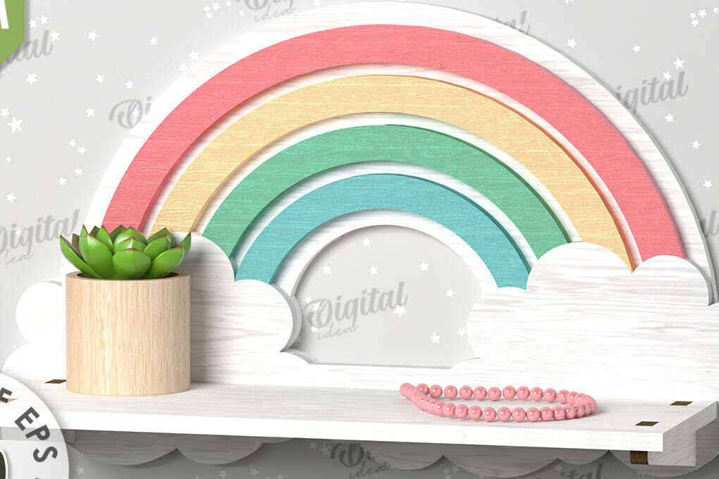 Intra απο ξύλο plywood 3mm-4mm πάχος –  κοπής με λέιζερ ραφιών τοίχου Rainbow Δίασταση  40x30 cm INTRAFABR-109866725