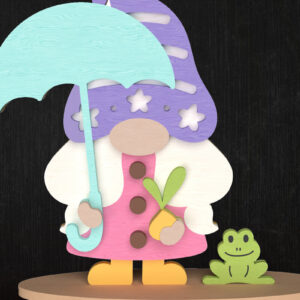 Intra απο ξύλο plywood 3mm-4mm πάχος – Rainy Day Gnome με διακόσμηση βατράχων Δίασταση  20x20 cm INTRAFABR-113514135